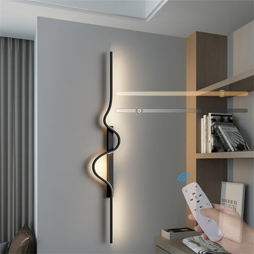 TZSMUM Moderne LED Wandleuchte Dimmbar mit Fernbedienung Welle Lang Moderne Wandlampe Für Wohnkultur Acryl Wandbeleuchtung Für Innenbereich Wohnzimmer Schlafzimmer Büro (Schwarz,100CM)