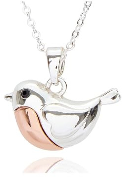 equilibrium Robins Appear Two Tone Silver Plated & Rose Gold Plated Pendant Necklace