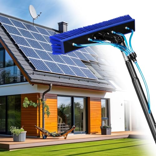 Raydyn Kit pulizia pannelli fotovoltaici, 8 Metri pulitore regolabile in lunghezza per la Pulizia delle finestre, spazzola telescopica set per pannelli solari e finestre (8M)