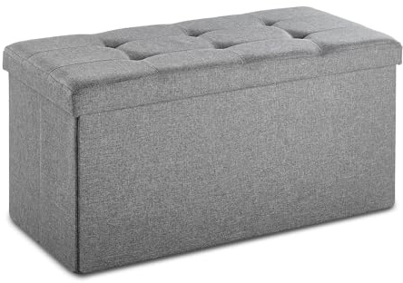 FALINGO Aufbewahrungsbank faltbar, gepolsterte Sitzmöglichkeit, Ottomane mit Stauraum, vielseitige Sitztruhe - ideal als Fußbank, Couchtisch oder Sitzgelegenheit (Dunkelgrau, 76 cm x 38 cm x 38 cm)