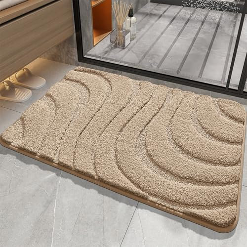 FeinKulturia Weich Badezimmerteppich 50 x 80 cm, rutschfest Waschbar Badematte Flauschige Hochflor Badteppich Mikrofaser Saugfähig Badvorleger Duschvorleger für Badewanne, Dusche und Badezimmer