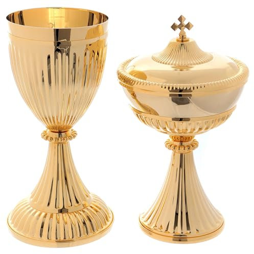 Holyart Cáliz y Copón Estilo Imperio Completamente Dorado, CálizAltura: 20 cm|Altura píxide: 17 cm|Capacidad Cáliz: 300 ml|Diámetro Copa Cáliz: 9 cm|Diámetro píxide: 11 cm