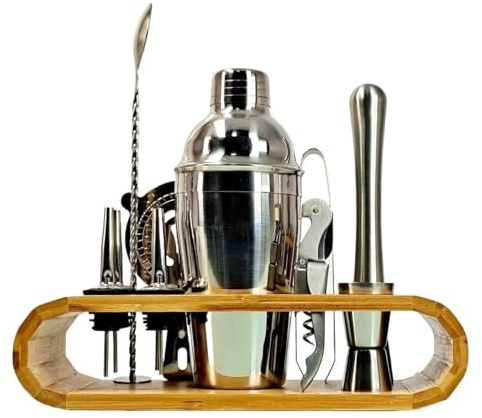 CHFYIJYHM Bartender Kit,12-Piece Cocktail Shaker Set Bamboo Oval Stand,Cocktail Shaker Gift Set for Home Bar(350ml)