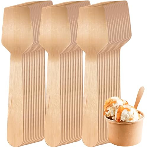 300 Stück Eislöffel aus Holz, 9,5 cm Holz-Dessertlöffel, Holzbesteck Suppenlöffel, Kleines Einwegbesteck, biologisch abbaubare Dessertlöffel, Minilöffel für Eisbecher für Eiscremes, Gelees, Kuchen