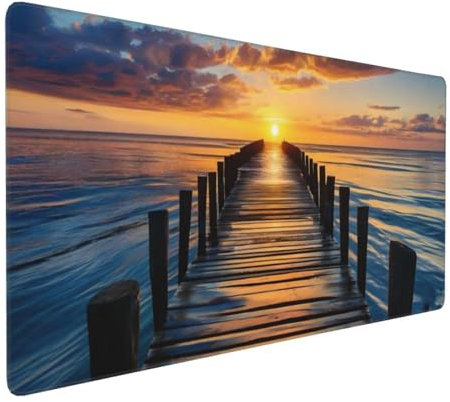 Tapis de Souris 80x40 cm Grand Tapis Souris XXL, Coucher de Soleil Pont Tapis de Souris Bureau Gamer, à Bords Cousus, Base en Caoutchouc Antidérapante, sous Main pour Clavier et Souris Decor E-983