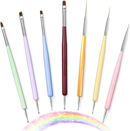 7PCS Nail Art Brushes, Nail Design Painting Brush Set with Nail Polish Brush, Nail Liner Brush, Nail Extension Gel Brush, Builder Nail Gel Brush, and Multi-Size Dotting Pens for DIY Nail Art