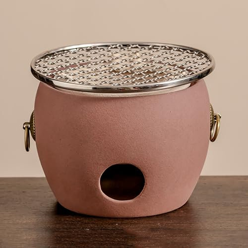 Estufa De CarbóN De Arcilla, Estufa De LeñA Para Acampar, Parrilla De CeráMica PortáTil Multifuncional, Barbacoa De Arcilla Comercial Y Estufa De Té Para El Hogar, Picnic, Campamento(Pink)