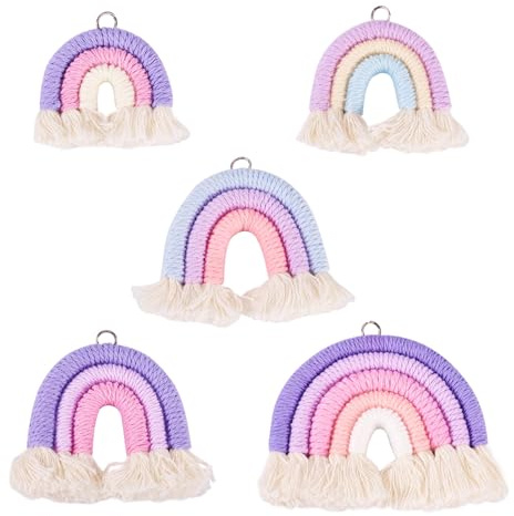 Cheriswelry Regenbogen-Makramee-Anhänger, gewebt, bunt, Quaste, baumelnd, lila, hängende Geldbörse, dekoratives Ornament für Taschen, Schmuckherstellung, Schlüsselanhänger, Violett