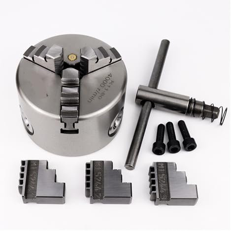OURNXI K11-80 3 Jaw Self-Centering 80mm(3.15 ft) Lathe Manual Scroll Chuck, For Mini Mechanical Lathe With Harden Steel For Wood Process