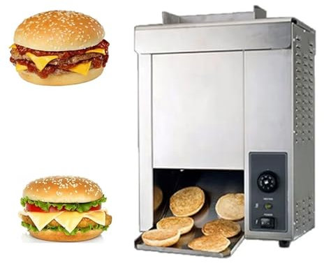 Machine à hamburgers à chaîne commerciale, machine de chauffage de pain automatique 2KW avec contrôle de température, épaisseur réglable, 450 pièces/h, machine à hamburgers en acier inoxydable pour