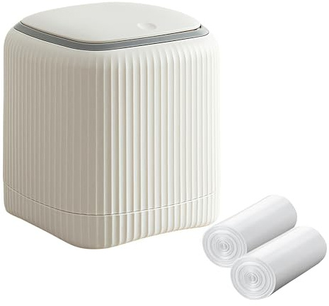 Desktop Trash Can, with Press Type Lid, Mini Plastic Desktop Trash Bin | for Family Living Room Kitchen Bathroom Office Car Indoor Plastic Trash Can,with 60 sheets of Trash Bags (White)