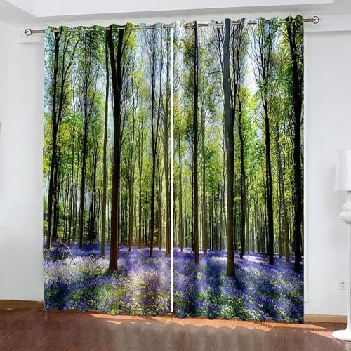 Bishilin Verdunklungsvorhänge mit Ösen, Vorhänge Blickdicht 2er Set 137x229CM Bäume und Lavendel Gardinen Verdunklung Kinderzimmer Jugendzimmer