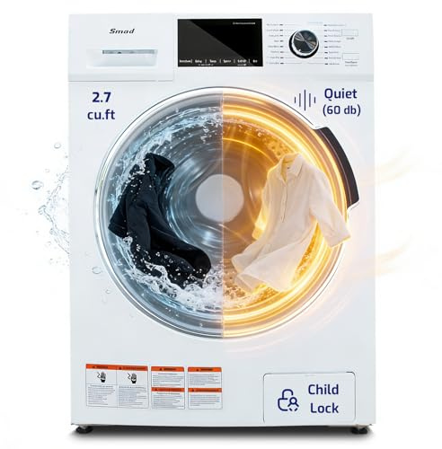 Smad 2-in-1 Washer and Dryer Combo 24, 2.7 Cu. Ft. Front Load All-in-one Washer Dryer Ventless for Apartment, Dorm, RV, 16 Cycles, Compact Space Saver