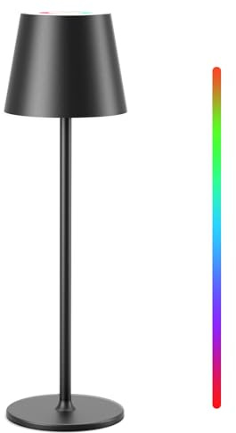 Keepoo Tischlampe Kabellos Dimmbare LED Akku Tischleuchte, Wiederaufladbar Warme Lichtfarbe 3000K+RGB Aluminium Outdoor Tischlampe wasserdicht für Restaurant,Schlafzimmer,Bar,IP54