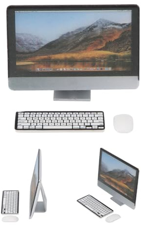 Marhynchus 1/12 Miniature Computer Set Dollhouse Keyboard Mouse Simulation Screen with Realistic Design for 3 Years Old Kids (Three-piece computer set)