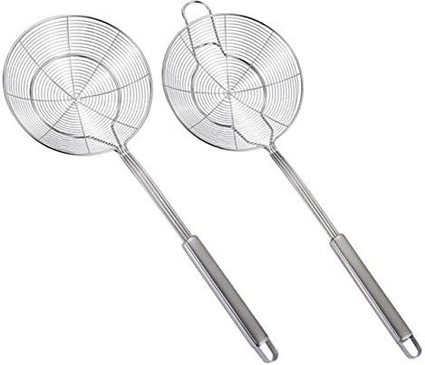 POPETPOP 2 piezas Colador Espumadera de Acero Inoxidable con Mango Ergonómico Resistente al Calor para Pasta y Frituras Cocina