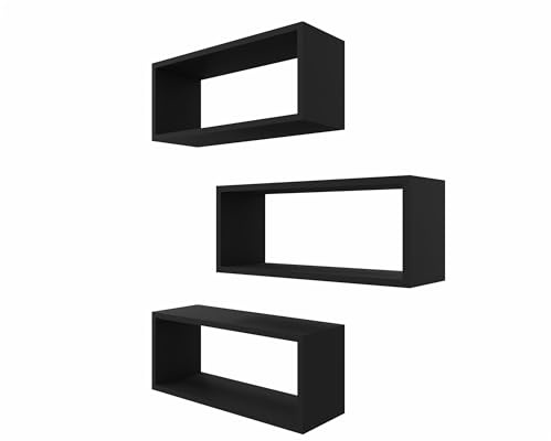 MARAND Wandregal Hängend 3×60 cm – Set Hängeregal Laminatplatte 18 mm - Modernes Design für Wohnzimmer, Büro oder Kinderzimmer Schwarz Matt