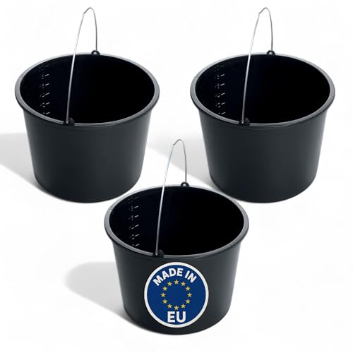 Schwarzer 20L Eimer mit Skala – robuster Kunststoffeimer mit Griff – Putzeimer, Zementeimer, Wassereimer für Garten, Haushalt & Baustelle – Sets 3 St. (3, 20L)