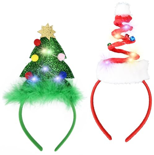 Smlper 2 stycken pannband jul led, huvudbonad jul, lämplig för barn och vuxna för julfester och rollspel (julgran hatt)