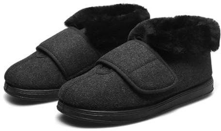 Generico Scarpe Extra Larghe da Donna con Chiusura a Strappo Regolabile Pantofole Invernali Calde con Pelo Pelliccia per Diabetico (nero, L, Adulto, 38, Numero, Sistema Taglie Calzature EU, X-Larga)