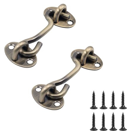 KeaJuidy 2 ganchos de tormenta con ojal para puerta de granero, pestillo de latón antiguo para puertas correderas, ganchos con tornillos de montaje, para puertas de garaje, ventanas, puertas de