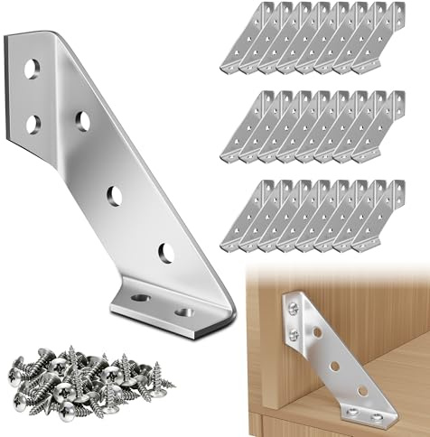 DACKZZM Ángulo de metal, 24 unidades, conector de esquina de acero inoxidable, ángulo de sujeción para muebles con tornillo, conector universal de metal para muebles y productos de madera DIY