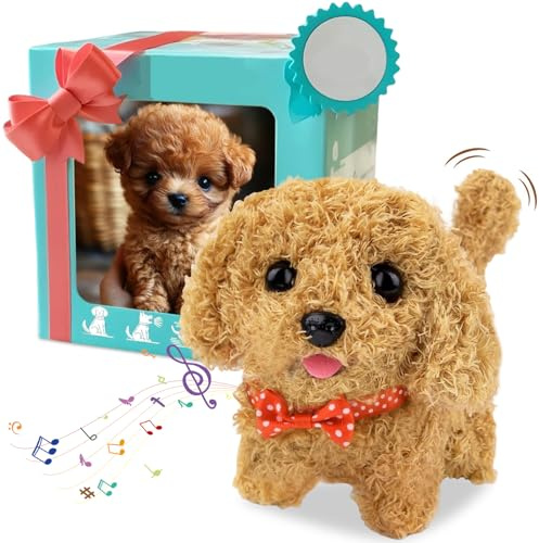 OZXVXZO Hund Spielzeug Kinder, Spielzeug Hund der Läuft und Bellt, Interaktives Mechanisches Dog Spiel Plüschwelpe, Manuelles Spiel für Kinder Junge Mädchen 2 3 4 Jahre Geschenkideen