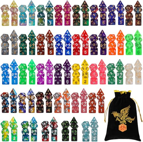 QMAY Dadi poliedrici, 35 x 7 (245 pezzi) di colori da tavolo per dungeons and Dragons Pathfinder DND RPG MTG, Dice Set di D20 D12 D10 (00-90 e 0-9) D8 D6 D4