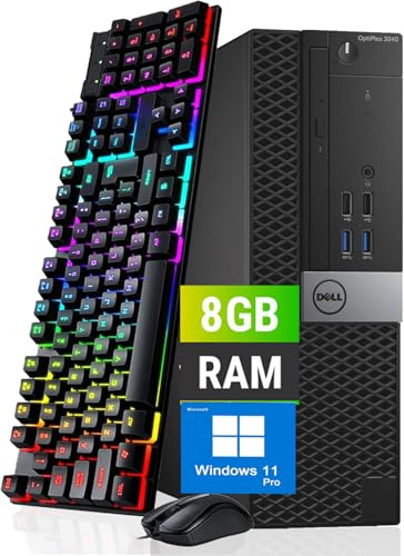 Dell OptiPlex 3040 SFF PC Desktop Computer, Intel Core i5-6500U, 8 Go RAM, SSD 256 Go, Bluetooth, Clavier QWERTY, Souris, USB WiFi, Windows 11 Pro (reconditionné)