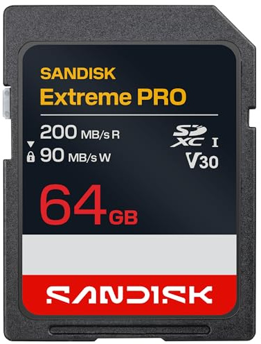SANDISK Extreme PRO SD UHS-I-kort 64 GB (upp till 200 MB/s läshastighet och 90 MB/s skrivhastighet, 4K UHD-video, U3, V30) Memory Zone App