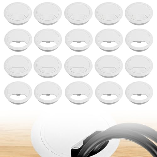 AEUXZA 10 piezas Sistema de gestión de cables con tapa desmontable, Pasacables de Escritorio, Cubierta Redondo, Embellecedor Agujero, de Plástico, Organizador para Hogar y Oficina (60mm) (Blanco)