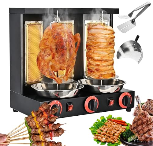 simprueH BBQ Meat Machine,Commercial Vertical Kebab Doner Meat Infrared Grill with Spatula,3 Burners,Tempe 50-300℃,Dual Control Heating