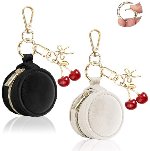 2 Mini Pochette Portagioie Donna da Viaggio in Velluto Mini Borsa per Porta Gioielli Anelli PortaOrecchini Catene Collane Organizer Portaorecchini per Ragazza Amica Compleanno 5*5*3cm(Nero&Beige)