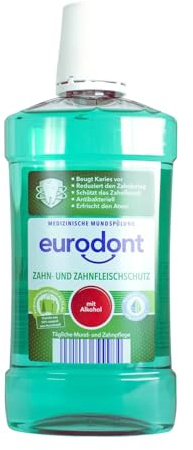 eurodont Zahn- und Zahnfleischschutz medizinische Mundspülung mit Alkohol beugt Karies vor reduziert den Zahnbelag schützt das Zahnfleisch antibakteriell 500 ml