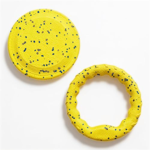 2-Pack ETPU Dog Tug Ring & Flying Disc Set, Medium Size High-Rebound Foam Toys, Durable for Fetch & Tug, Soft on Teeth, Floatable for Water Play, Bright Color Outdoor Interactive Toys for Medium Large