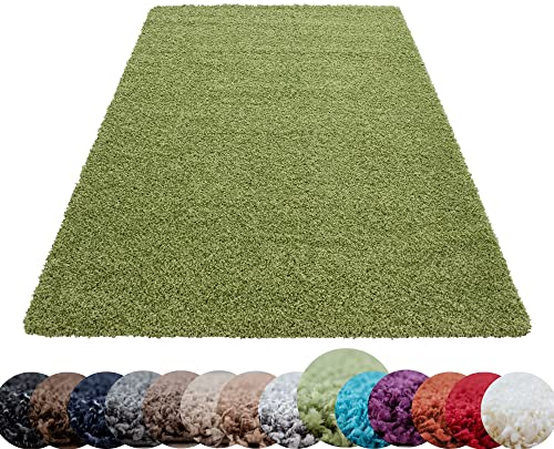 HomebyHome Shaggy Teppich 200x300 Wohnzimmer (200 x 290 cm) - Shaggy Teppich Hochflor Grün Extra Weich und Flauschig - Waschbarer Langflor Teppiche für Schlafzimmer, Küche, Flur - Carpet, Halı, Kilim