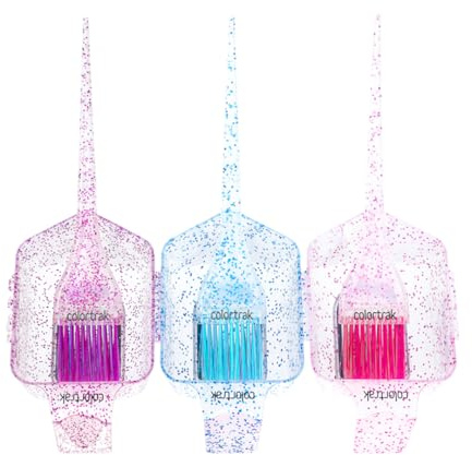 Colortrak 3 Pack Mini Glitter Trio Brush & Bowl Set, Small Brushes with Colorful Feather Bristles, Stackable Color Bowls with Non-Slip Rubber Rings, Easy Handling, 3 Sets Total