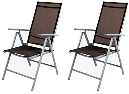 Mojawo 2er Set Gartenstuhl - Hochlehner 7-Fach verstellbar - zusammenklappbar - Klappstuhl - witterungsbeständiges Aluminium - wetterfeste Gartenmöbel - Silber/Schokobraun