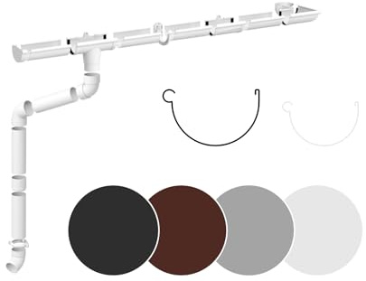 RAINWAY L Set completo di grondaie (1 lato del tetto) - PVC-U plastica in 4 colori, consigliato per tetti > 100m² (set per min. 6 metri, bianco) Grondaie di scarico in plastica