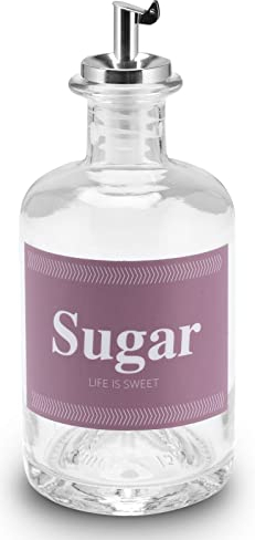 Lifestyle Lover Zuckerstreuer, Glas 350ml Flasche, Dosierer aus Edelstahl, ideal für weißer/brauner Zucker, Kakao (SUGAR)