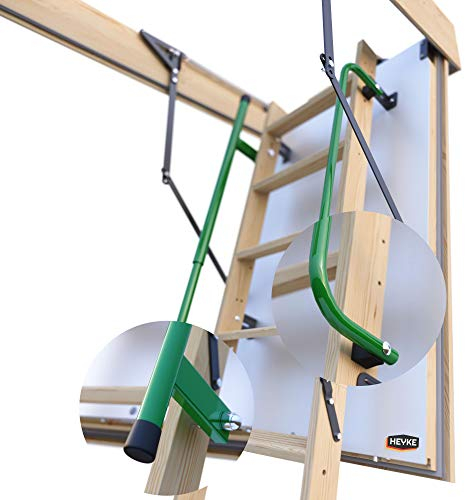 Gedämmte HEYKE W1 Bodentreppe mit Zwei Handläufe Spart Energiekosten | U-Wert 0,36 W/M2*K | Luftdichtheitsklasse 4 | 2 Dichtungen | Bequeme Assistenz-Federmechanismus | Möbelqualität