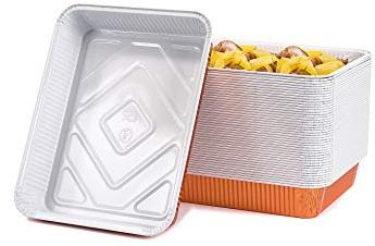 CONTITAL R11G Large Aluminium Trays 4 Portions | Aluminium Baking Tray with Lid, Disposable Containers White/Copper, Disposable Microwave Trays – 100 Pieces