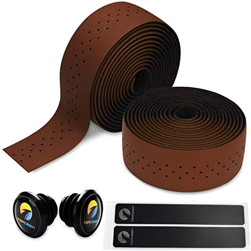 TOPCABIN Fahrrad Lenkerbänder 2 Rollen Bequem Lenkerband für Citybike Road Bike Lenker Band Fahrrad Lenkerband mit Bar Plugs (PU (Dunkelbraun))