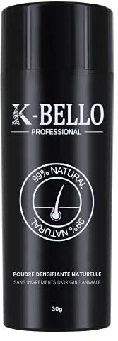 Poudre densifiante Naturelle & Végan K-Bello – Masque la calvitie, l'alopécie, perte de cheveux & racines blanches – Fibres capillaire pour hommes et femmes (Flacon 30g, Châtain Moyen)