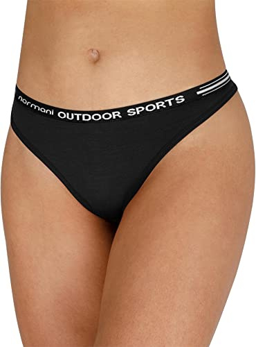 normani Damen Merino Tanga Slip String Merinounterwäsche - 100% Bio-Merinowolle Unterhose Schwarz S