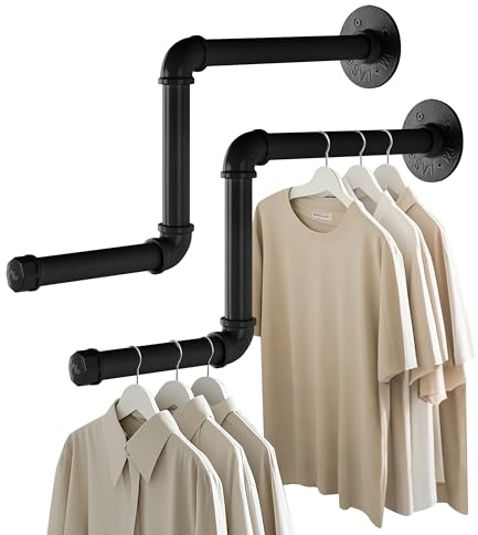 AddGrace Rohrmontierte Kleiderstange, 2 Pack 18 Zoll Abnehmbarer Kleiderständer, DIY Wandmontierter Industrieller Kleiderrohrhalter für Haus und Kleiderbügel im Geschäft