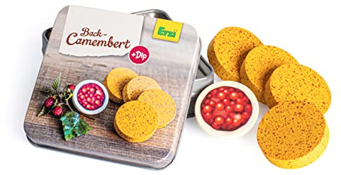 Erzi 17075 Mini-Camembert aus Holz in der Dose, Kaufladenartikel für Kinder, Rollenspiele