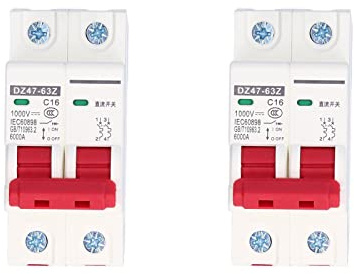 2 Stück 1000V DC Leitungsschutzschalter 16A 2P Hutschiene Home Überlastschutz Luftschalter Sicherungsautomat für Wohnbeleuchtung Verteilerleitungen Solar PV Anlage