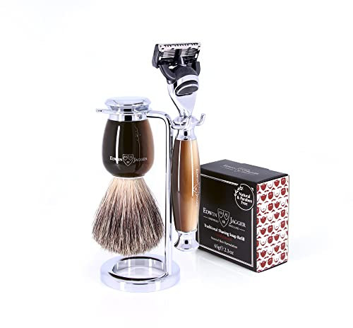Edwin Jagger 58 Series 3pc Imitation Horn & Chrome Fusion Set (Sandalwood Refill)