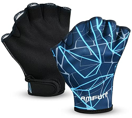 AMFUN Schwimmhandschuhe, Aquatic Handschuhe, Wasserdicht Schwimmhandschuhe mit Einstellbare Trageschlaufe, Trainingsschwimm Handschuhe für Wasserfitness Surfen Sport Männer Frauen Erwachsene (L)